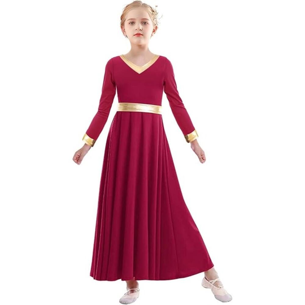 Girls Burgundy Dance Dress Long Sleeve Loose Fit Size 160